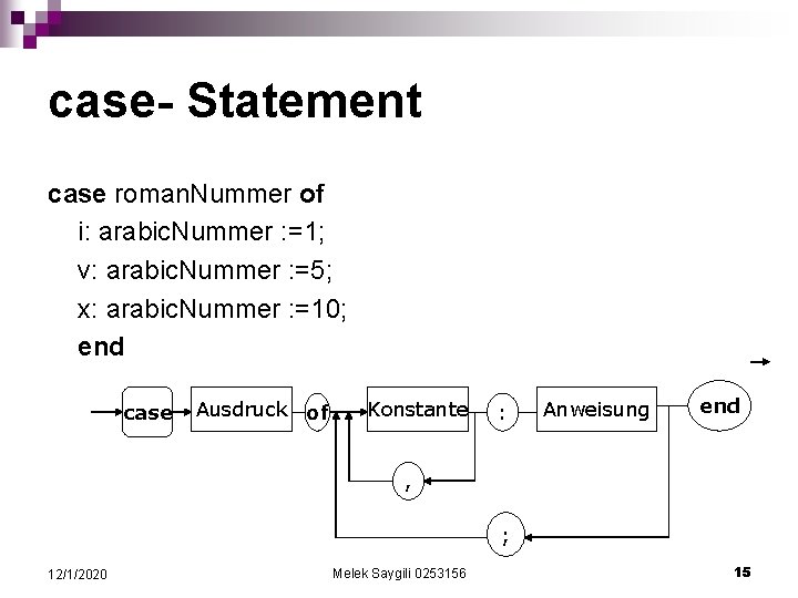 case- Statement case roman. Nummer of i: arabic. Nummer : =1; v: arabic. Nummer