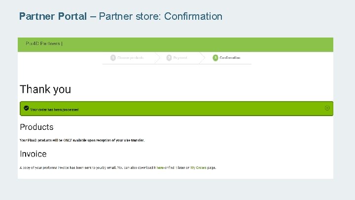 Partner Portal – Partner store: Confirmation 