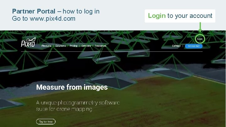 Partner Portal – how to log in Go to www. pix 4 d. com
