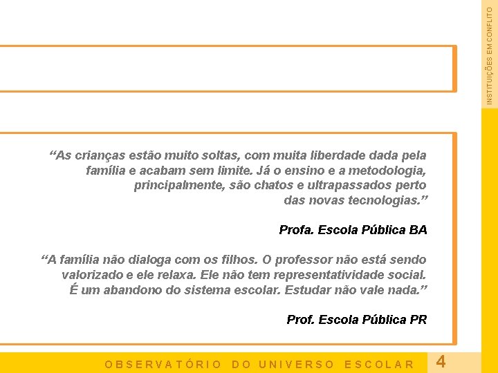 INSTITUIÇÕES EM CONFLITO “As crianças estão muito soltas, com muita liberdade dada pela família