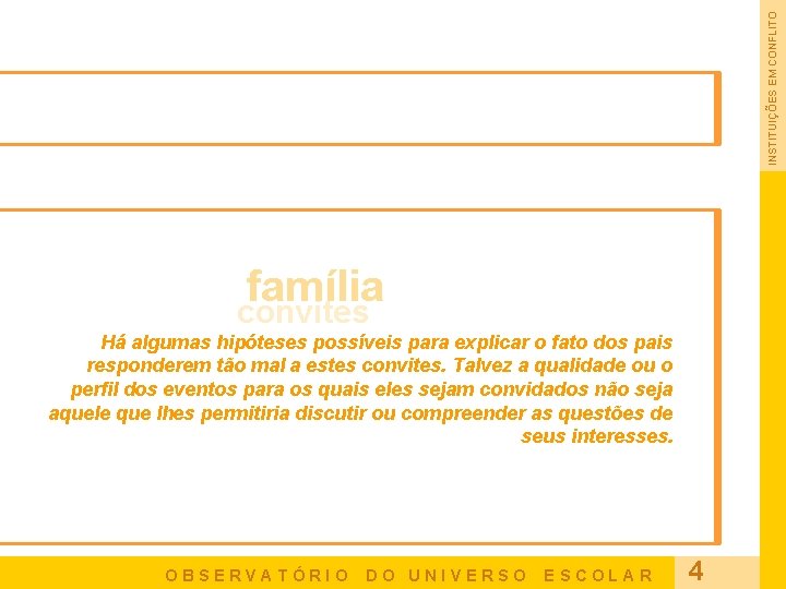 INSTITUIÇÕES EM CONFLITO família convites Há algumas hipóteses possíveis para explicar o fato dos