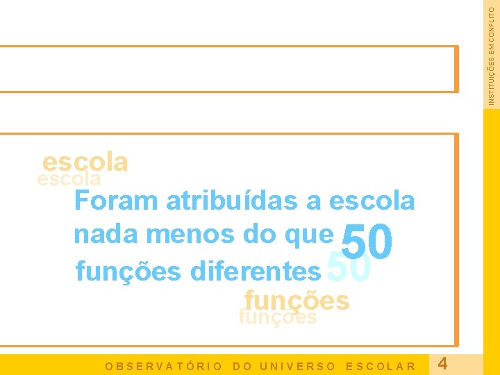 INSTITUIÇÕES EM CONFLITO escola Foram atribuídas a escola nada menos do que funções diferentes