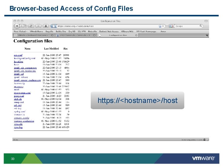 Browser-based Access of Config Files https: //<hostname>/host 33 Browser-based Access of Config Files https: //<hostname>/host 33