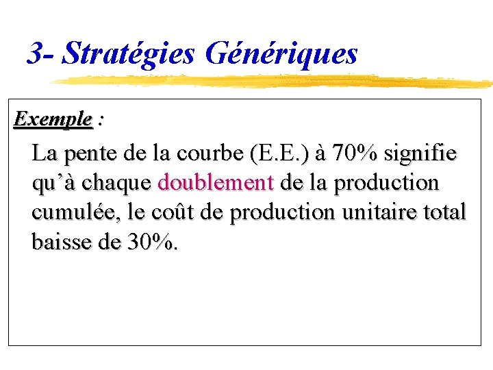 3 - Stratégies Génériques Exemple : La pente de la courbe (E. E. )