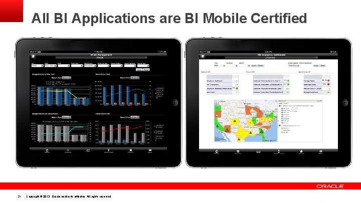 All BI Applications are BI Mobile Certified 21 Copyright © 2013, Oracle and/or its
