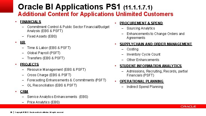 Oracle BI Applications PS 1 (11. 1. 1. 7. 1) Additional Content for Applications