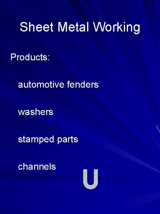 Sheet Metal Working Products: automotive fenders washers stamped parts channels 