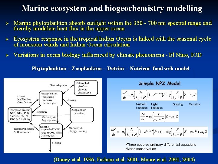 Marine ecosystem and biogeochemistry modelling Ø Marine phytoplankton absorb sunlight within the 350 -