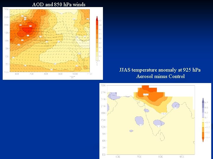 AOD and 850 h. Pa winds JJAS temperature anomaly at 925 h. Pa Aerosol
