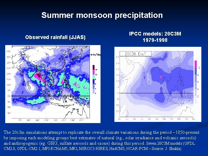 Summer monsoon precipitation Observed rainfall (JJAS) IPCC models: 20 C 3 M 1979 -1998