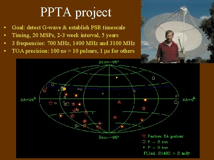 PPTA project • • Goal: detect G-wave & establish PSR timescale Timing, 20 MSPs,