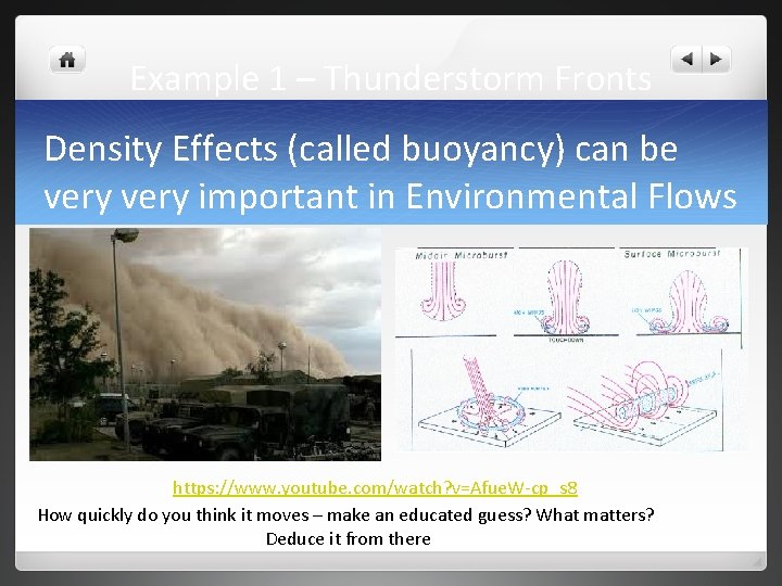 Example 1 – Thunderstorm Fronts Density Effects (called buoyancy) can be very important in