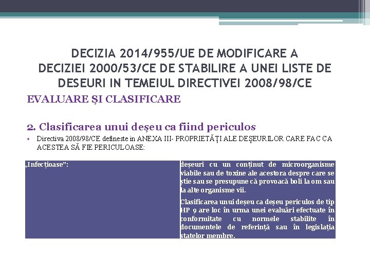 DECIZIA 2014/955/UE DE MODIFICARE A DECIZIEI 2000/53/CE DE STABILIRE A UNEI LISTE DE DESEURI