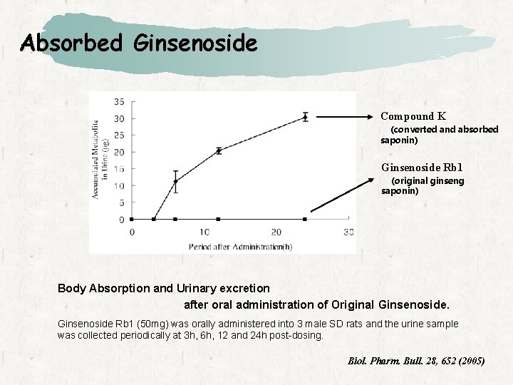 Absorbed Ginsenoside Compound K (converted and absorbed saponin) Ginsenoside Rb 1 (original ginseng saponin)