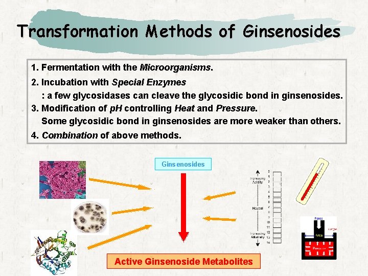 Transformation Methods of Ginsenosides 1. Fermentation with the Microorganisms. 2. Incubation with Special Enzymes