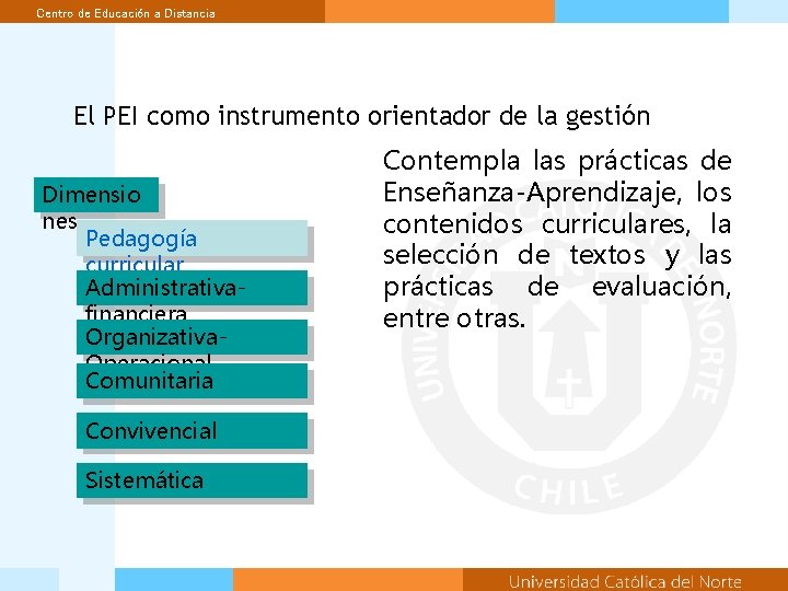 Centro de Educación a Distancia El PEI como instrumento orientador de la gestión Dimensio