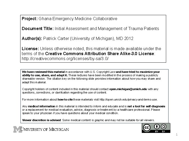 Project: Ghana Emergency Medicine Collaborative Document Title: Initial Assessment and Management of Trauma Patients