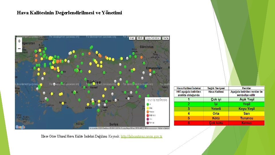 Hava Kalitesinin Değerlendirilmesi ve Yönetimi İllere Göre Ulusal Hava Kalite İndeksi Dağılımı Kaynak: http: