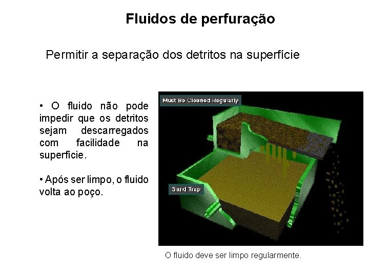 Fluidos de perfuração Permitir a separação dos detritos na superfície • O fluido não