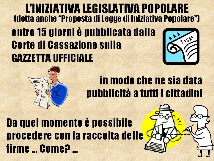 L’INIZIATIVA LEGISLATIVA POPOLARE (detta anche “Proposta di Legge di Iniziativa Popolare”) entro 15 giorni