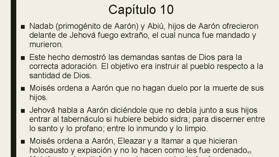 Capítulo 10 ■ Nadab (primogénito de Aarón) y Abiú, hijos de Aarón ofrecieron delante