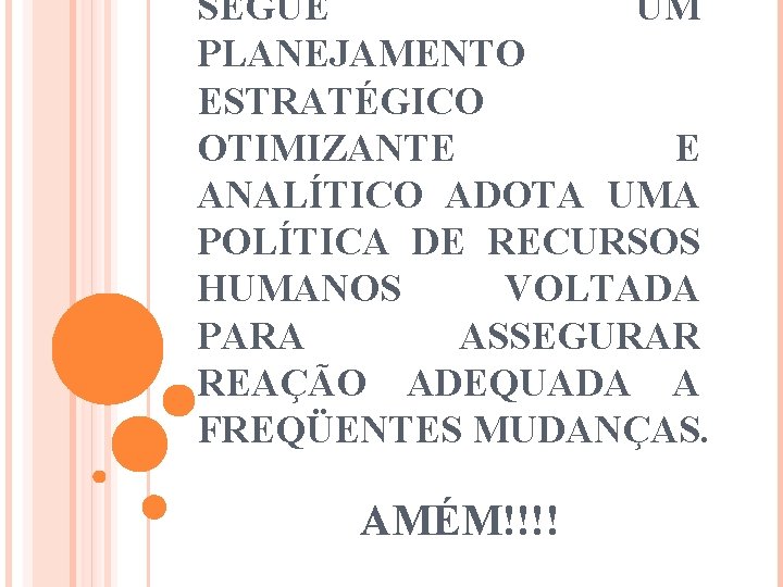 SEGUE UM PLANEJAMENTO ESTRATÉGICO OTIMIZANTE E ANALÍTICO ADOTA UMA POLÍTICA DE RECURSOS HUMANOS VOLTADA