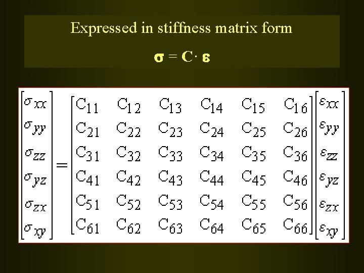 Expressed in stiffness matrix form = C· 