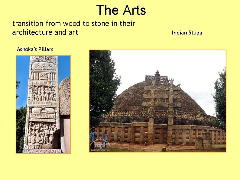 The Arts transition from wood to stone in their architecture and art Ashoka's Pillars