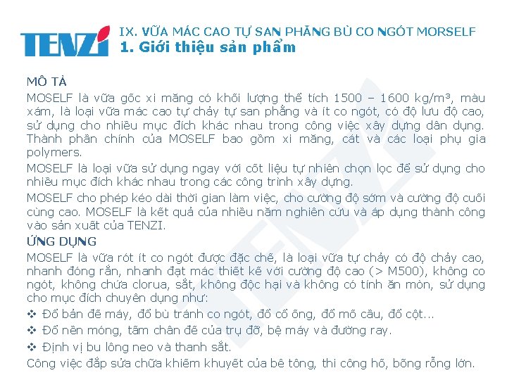 IX. VỮA MÁC CAO TỰ SAN PHẲNG BÙ CO NGÓT MORSELF 1. Giới thiệu