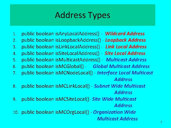 Address Types public boolean is. Any. Local. Address() - Wildcard Address public boolean is.