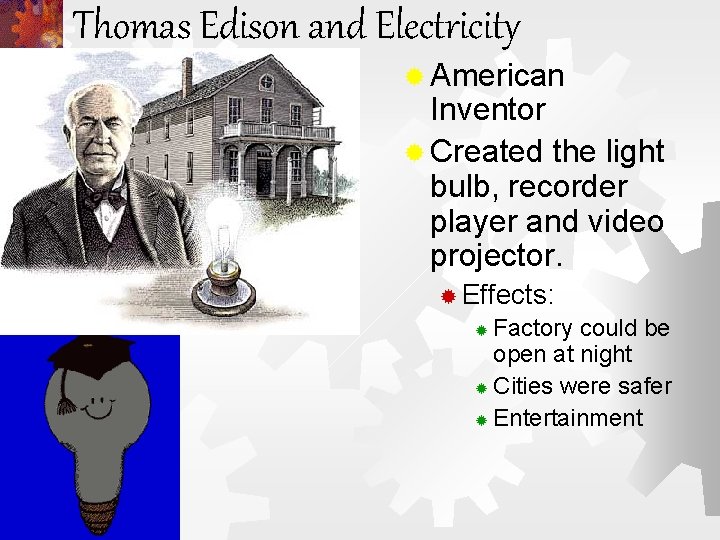 Thomas Edison and Electricity ® American Inventor ® Created the light bulb, recorder player