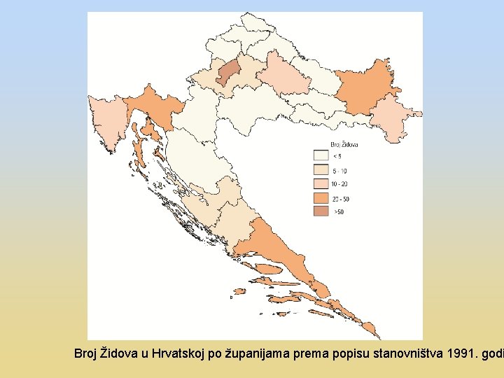 Broj Židova u Hrvatskoj po županijama prema popisu stanovništva 1991. godi 