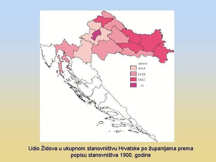 Udio Židova u ukupnom stanovništvu Hrvatske po županijama prema popisu stanovništva 1900. godine 