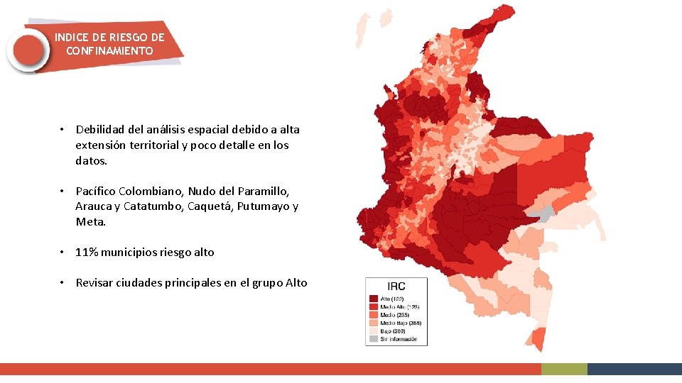 INDICE DE RIESGO DE CONFINAMIENTO • Debilidad del análisis espacial debido a alta extensión