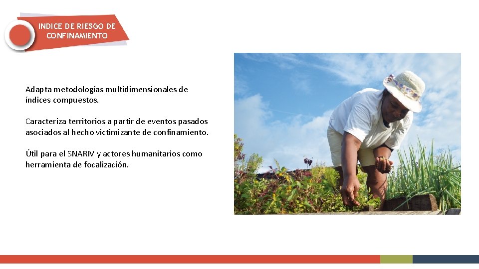INDICE DE RIESGO DE CONFINAMIENTO Adapta metodologías multidimensionales de índices compuestos. Caracteriza territorios a
