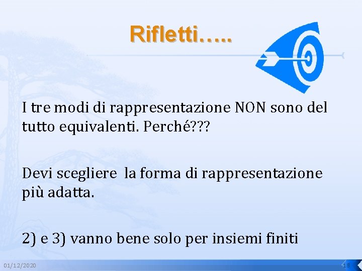 Rifletti…. . I tre modi di rappresentazione NON sono del tutto equivalenti. Perché? ?