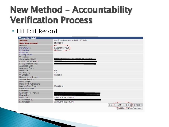 New Method – Accountability Verification Process Hit Edit Record 