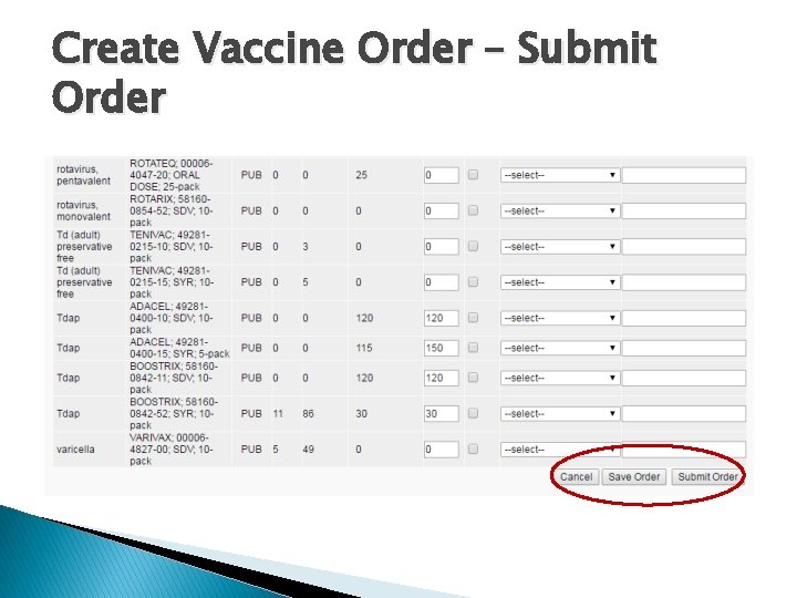 Create Vaccine Order – Submit Order 