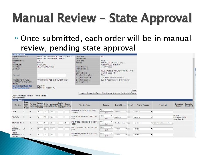 Manual Review – State Approval Once submitted, each order will be in manual review,