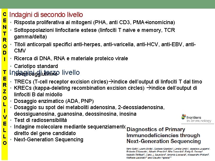 C Indagini di secondo livello E • Risposta proliferativa ai mitogeni (PHA, anti CD