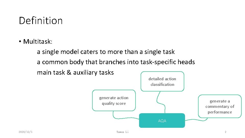 Definition • Multitask: a single model caters to more than a single task a