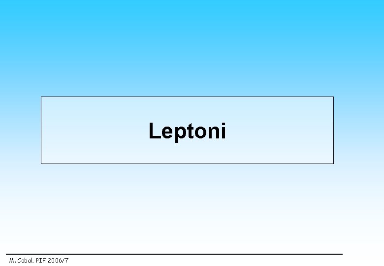 Leptoni M. Cobal, PIF 2006/7 