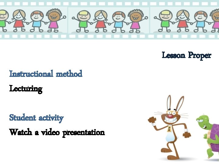 Lesson Proper Instructional method Lecturing Student activity Watch a video presentation 