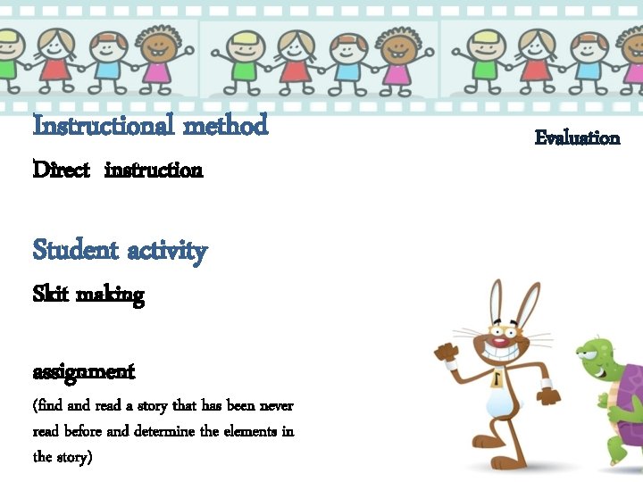 Instructional method Direct instruction Student activity Skit making assignment (find and read a story