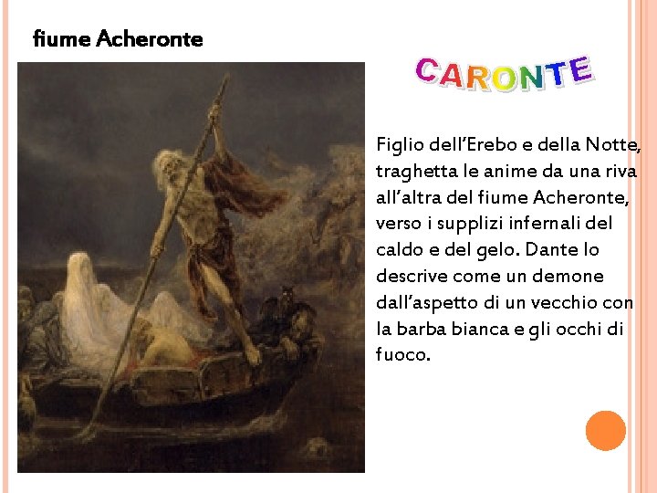 fiume Acheronte Figlio dell’Erebo e della Notte, traghetta le anime da una riva all’altra