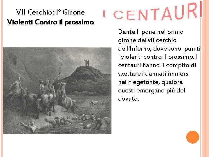 VII Cerchio: I° Girone Violenti Contro il prossimo Dante li pone nel primo girone