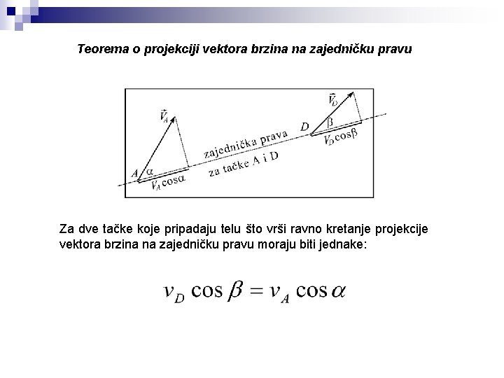 Teorema o projekciji vektora brzina na zajedničku pravu Za dve tačke koje pripadaju telu