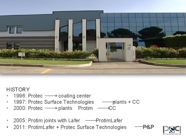 HISTORY • 1996: Protec coating center • 1997: Protec Surface Technologies • 2000: Protec
