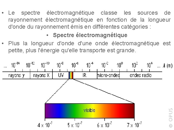 • Le spectre électromagnétique classe les sources de rayonnement électromagnétique en fonction de • Le spectre électromagnétique classe les sources de rayonnement électromagnétique en fonction de