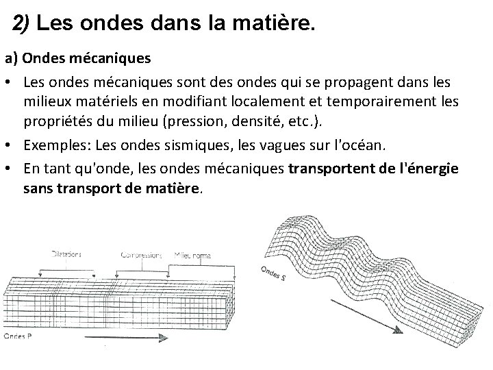 2) Les ondes dans la matière. a) Ondes mécaniques • Les ondes mécaniques sont 2) Les ondes dans la matière. a) Ondes mécaniques • Les ondes mécaniques sont
